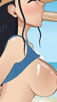 Nico Robin Gets Her Throat Fucked Like a Little Slut by Nami’s Boyfriend on the Beach