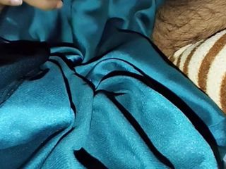 Satin and silky: Dick Head Rub with Satin Silky Green Saree of Neighbour...