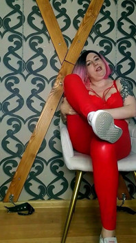 Lady Angela Polish Language Stinky Sneaker Fetish Red Latex Leggings Bare Feet