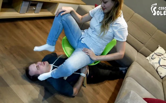 Czech Soles - foot fetish content: Tied up and made to smell Megan's socks - part 1