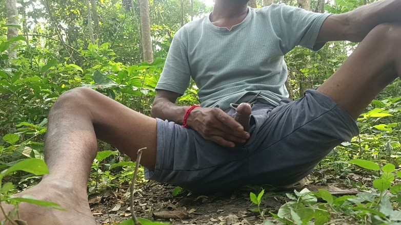 Ranjit Roy: Indian mature masterbating in forest.