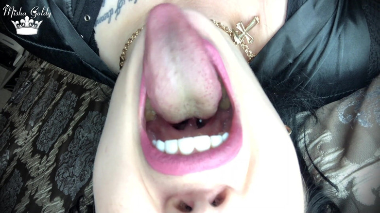 Goddess Misha Goldy: Sexy giantess dangles you above her hungry mouths before consuming...