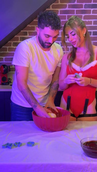 The Naughty Christmas Recipe Love and Chocolate - Gaël Fucks the Busty Blonde with the Little Angel in the Ass