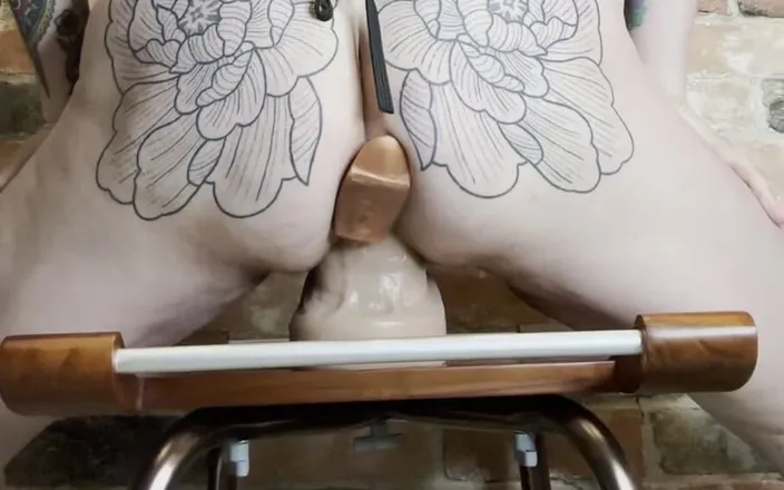 Slave Gigi: Riding Huge Dildo with Plug Stuffed in Loose Piggy Ass
