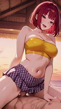 Nikdy nehádáš, jak hluboko to zrzka Hentai Babe bere při západu slunce
