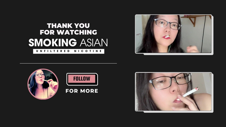 Smoking Asian: Topless fumând asiatică fumând un dop de plută și țigară lingând cenușa +...
