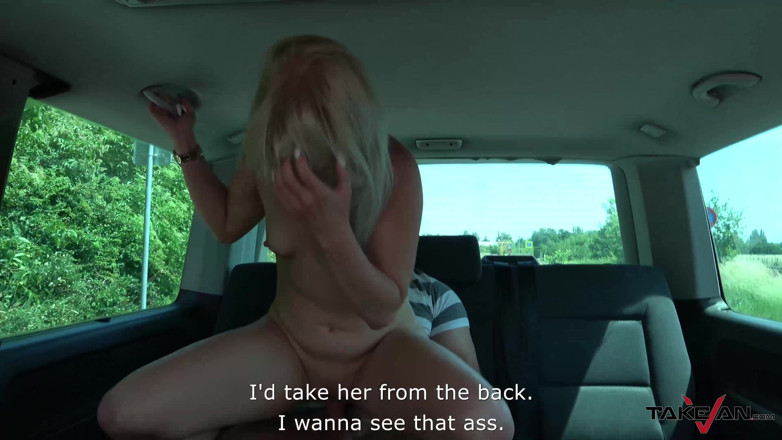 Take Van: Blonde with big ass rides a shaft on the van...