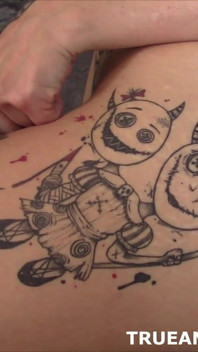 Tattooed Redhead Metalhead Chick Showing Her Butthole