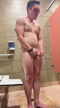 Barenakedmuscles Owns the Gym Shower - Pecs, V-taper, Tight Ass, Then He Cums