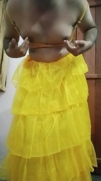 Indian Gay Crossdresser Bottom Pressing and Playing with Her Big Boobs in Yellow Gown Real Homemade Sex