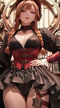 Gadis steampunk rambut merah! Bodysuit hitam menggoda dengan latar belakang putih murni, dari berdiri elegan hingga tatapan berlutut.