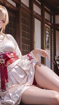 Sarışın Kimono kızının tapınak sırrı! Bej modifiyeli kimono içinde Torii kapısının altında diz çöküp kalkıyor