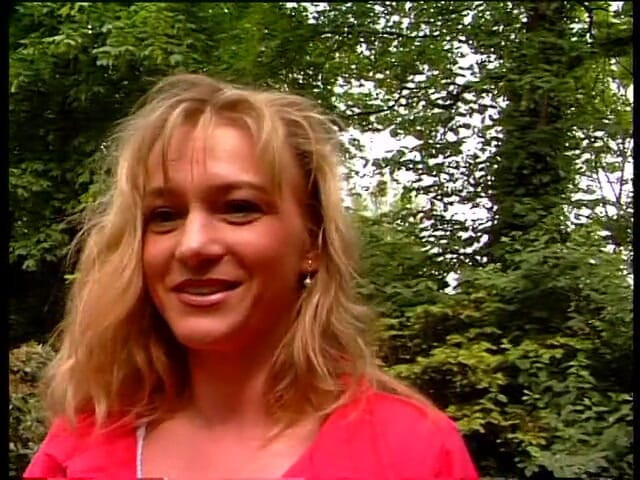 Lucky Cooch: Blonde babe is doing interview outdoors