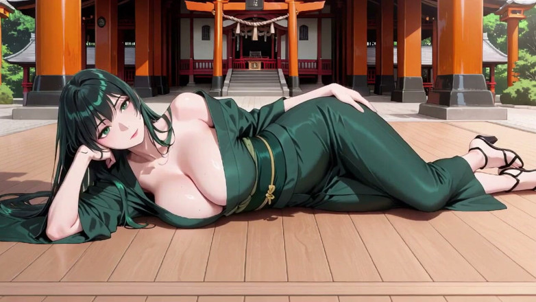 Tay Swift X: Deep Green Kimono! Private Shrine Stroll, High Slit Accidents!
