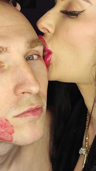 Ultra Sticky Pink Passionate Kisses on a Man's Face