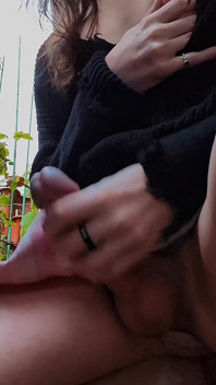 Very Sneaky Jerking & Cum on the Porch