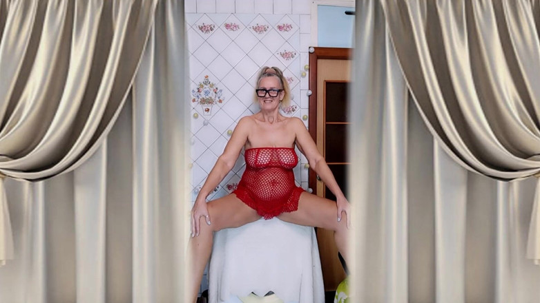 Lukerya: Hot Housewife Lukerya Flirts Over Morning Coffee in a Red...