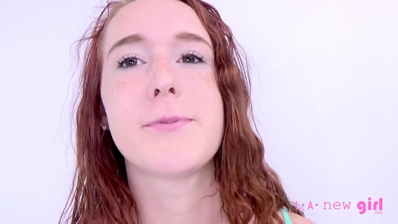 L.A. New Girl: Freckled redhead amateur fucks thick cock for a big cumshot...