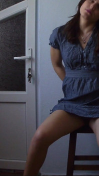 Horny Girl on a Chair Drinks Juice and Play with Herself
