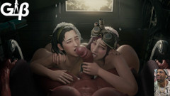 L6RD7BLU3 FUTA: 两个清扫荡妇舔舐一个大奶子变性大黑屌，疯狂的 Moxxi 深喉 amara 的鸡巴