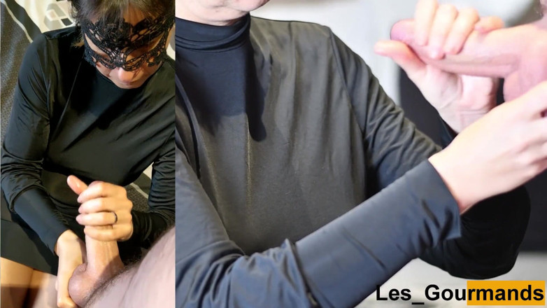 Les Gourmands: MILF sucks in black dress and gets cum on face