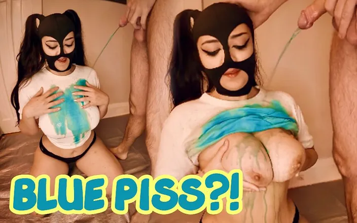 Rainbow Showers: Blue Piss on Huge Tits!!