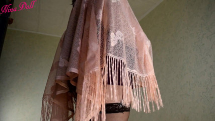 Nina Doll: Stockings suspenders huge dildo riding