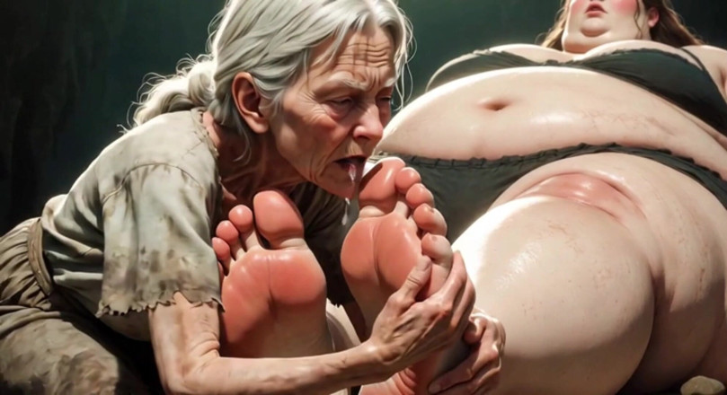 YOUR BEST FANTASY: Old Granny Foot Worship on Obese Woman - Granny Extremely Horny