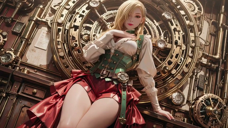Seraphina Vale: Steampunk, blonde sekretärin! Faul posiert inmitten riesiger gears