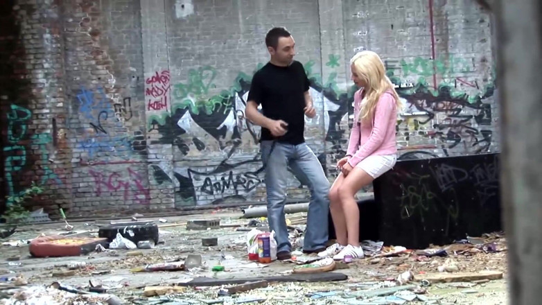 Backdoor Films: Amazing blonde teen is pleasuring dude's dong outdoors