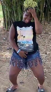 African Ebony Sexy Black Girl Dances in Public with Laughter
