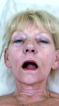 Blonde skinny gilf with hairy pussy lets younger neighbors fuck her