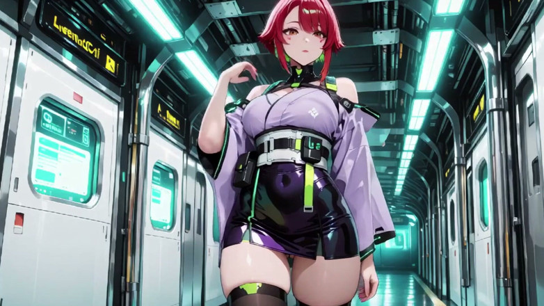 Tay Swift X: Ai-Purple Kimono seducción en el vagón de tren de neón,...