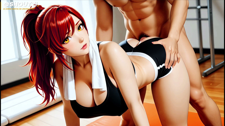 Shoutzi Anime Hentai3D Uncensored: Rina the Sweaty Gym Slut Harem Girl Nelson Squat Rack...