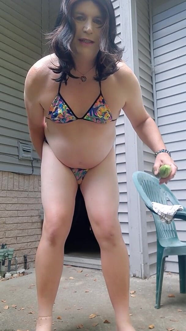 Victoria Lecherri: Outside patio fun with a big cucumber!