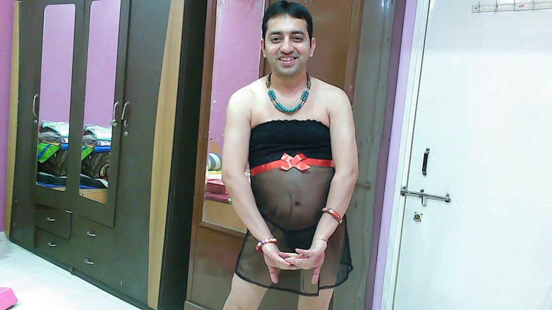 Cute & Nude Crossdresser: Sexy sissy crossdresser Sweet Lollipop in strapless lingerie, thong, and...