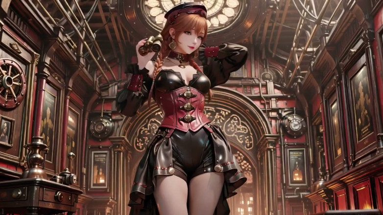 Seraphina Vale: 스팀펑크 공작부인! 기어 홀에서 괴롭히는 빨간 머리 기계 소녀.