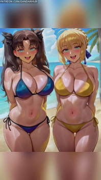 Saber & Rin Tohsaka Bikini Twerk and Bounce - Fate