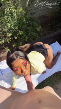 Ebony Girl Reading Outside Gets Her Throat Used by White Guy