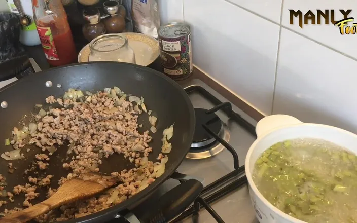 Manlyfoot: Cooking with Me - Mexican Inspired Breakfast - Cum Feet Socks Series -...