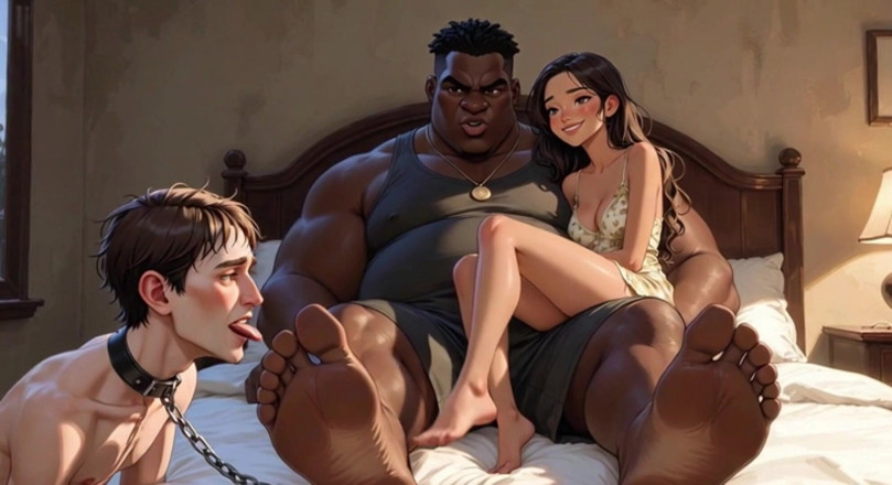 Anime Hentai: Manžel nožní otrok čistí manželčiny nohy jazykem - femdom