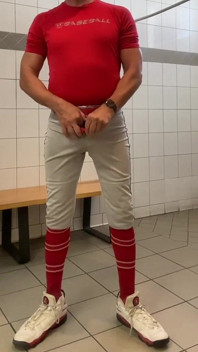 Buff Dilfjockdad87 Edges in the Locker Room in Baseball Gear