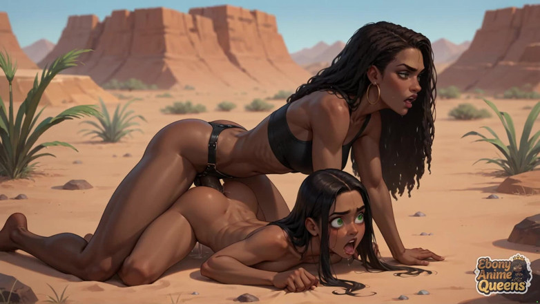 Ebony Anime Queens: Höhepunkt in der wassergetränkten Wüste der Ebenholz-Königin: Geil, sexy ebenholzküken!