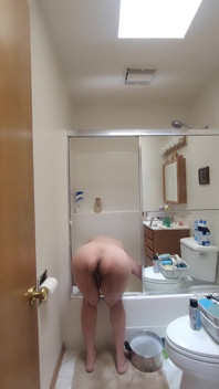 71 Year Old Granny with Hairy Pussy Cleaning My Bathroom