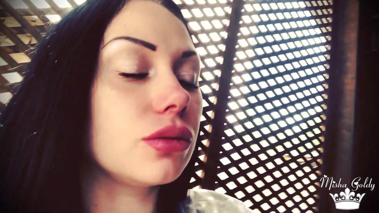 Goddess Misha Goldy: Blowing shisha smoke from itching nose and scratching it all...