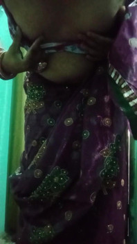 Indian Gay Crossdresser Gaurisissy Showing Her Full Body and Pressing and Playing with Her Big Boobs in Pink Saree