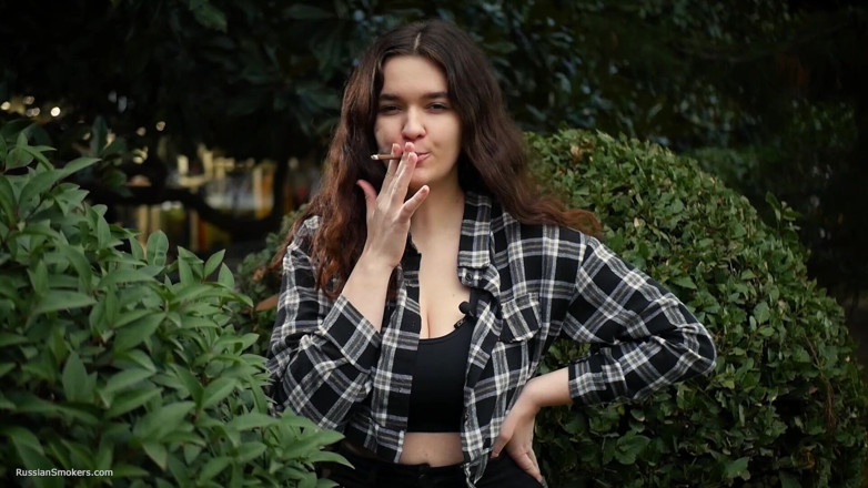 Russian Smokers: Sweet and Busty Russian Babe Smoking Cigarette in Nature