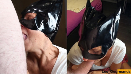 Les Gourmands: MILF with the catwoman mask sucks off her husband & gets...