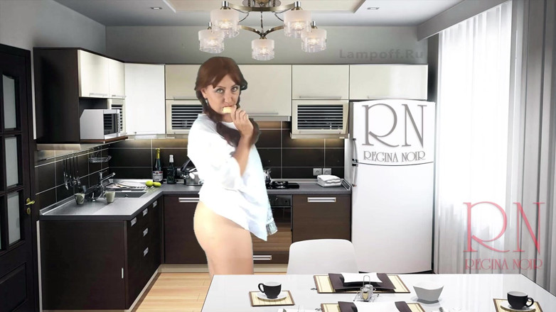 Regina Noir: Alegre mucama sin bragas come muchos plátanos en el comedor....