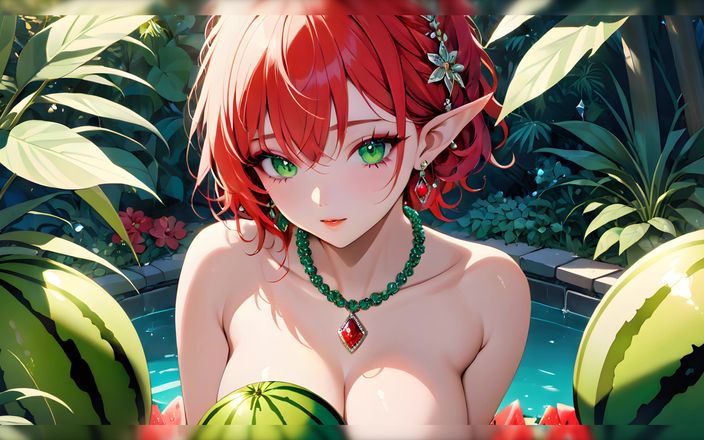 AI Girls: Storbröst naken älva tjej med vattenmelon